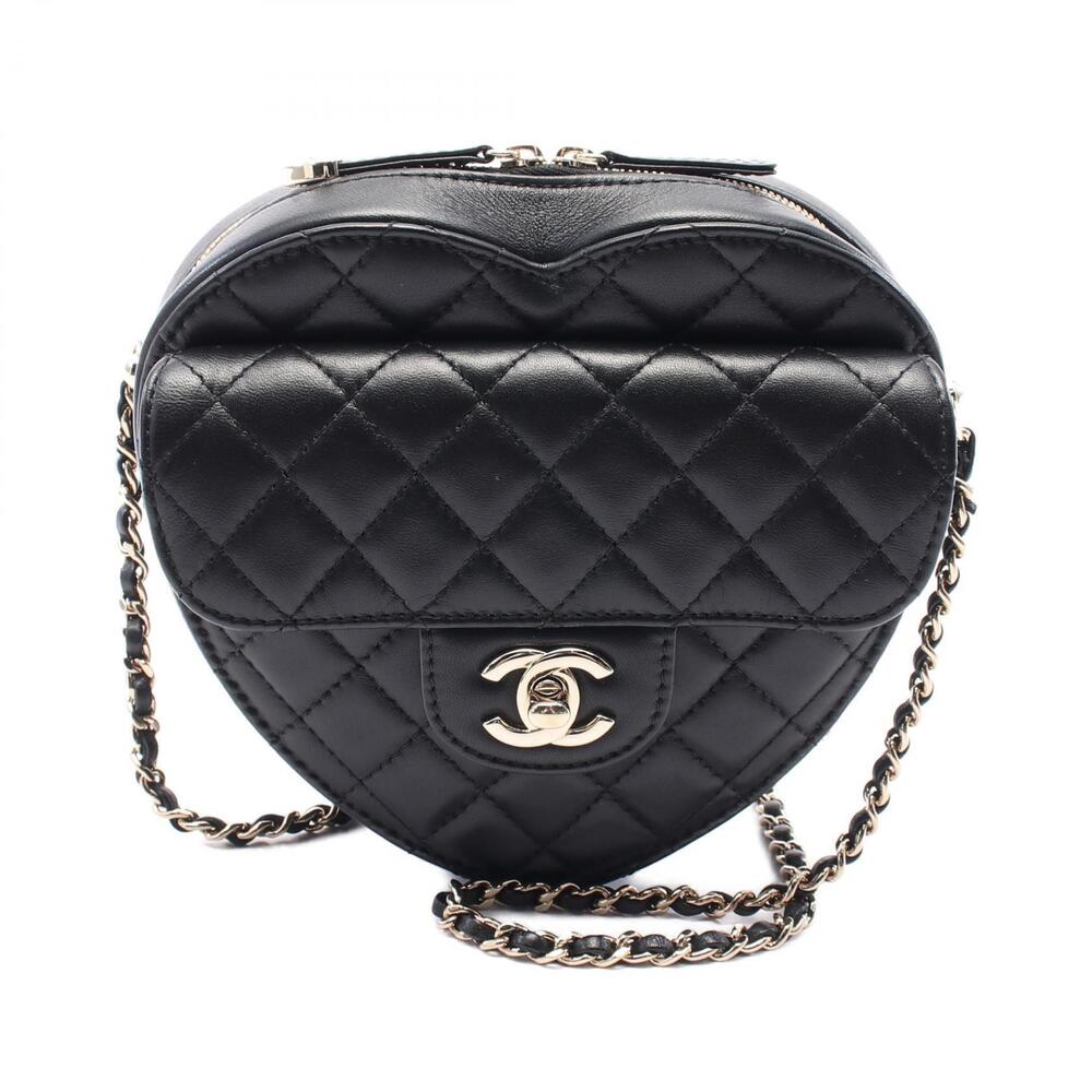 Chanel Matelasse Heart Shoulder Bag Lambskin Sheepskin Black